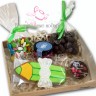 Детский #2 сладкий набор в крафт-коробочке (Карандаш пряник+драже, шоколад, мёд) - коробка открыта