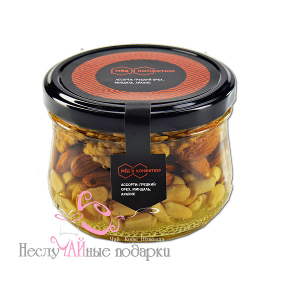 Ассорти: грецкий орех-миндаль-арахис в меду, ст/б 225 г