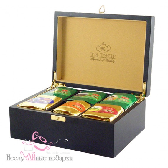 Превосходная коллекция подарочный набор с чаем Tea Tang (3 черных+3 зеленых по 50 г) в деревянной шкатулке